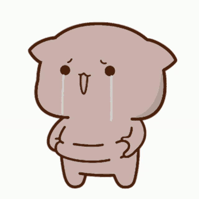 a cartoon cat is crying with tears running down his face .