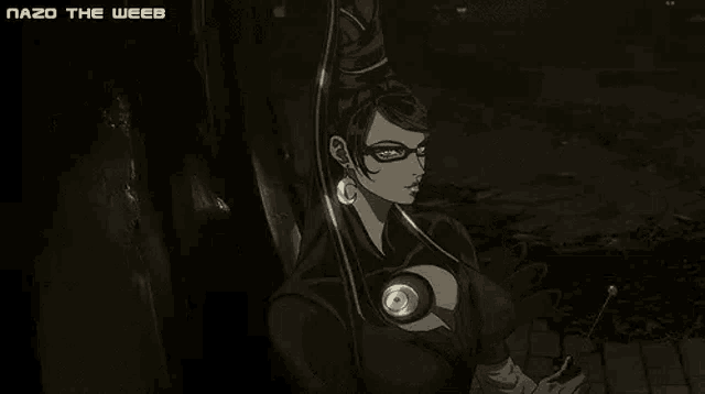 a black and white cartoon of a woman smoking a cigarette in a dark room .