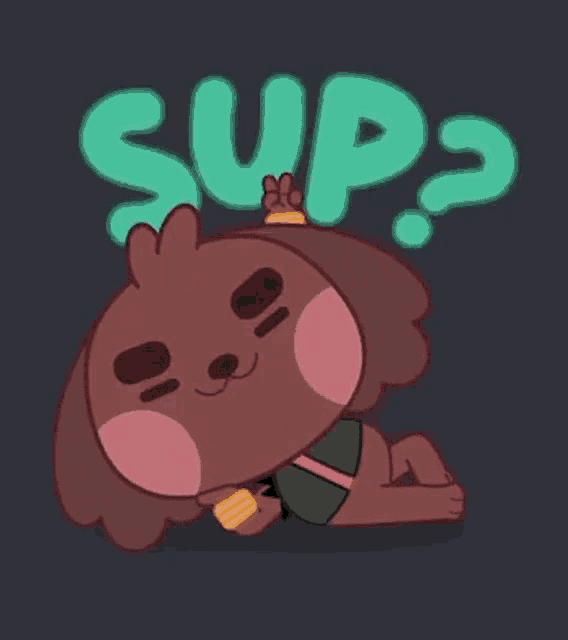 a cartoon dog is laying on the ground with the word sup written above it .