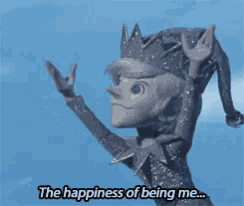 a cartoon character says " the happiness of being me ... "