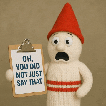 a gnome holding a clipboard that says " oh you did not just say that "