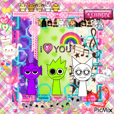 a collage of cartoon characters with the words i love you on it
