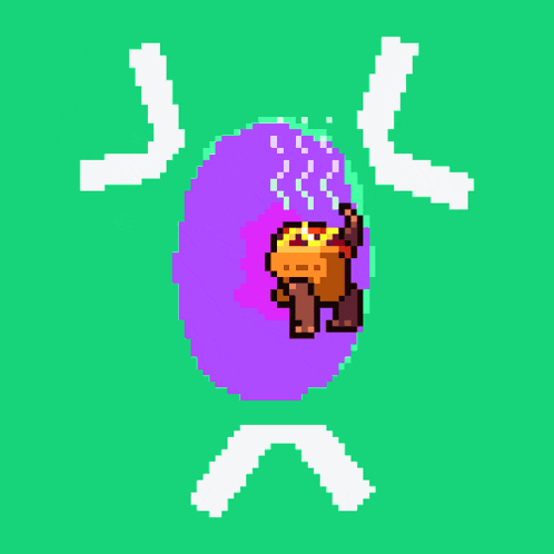 a pixel art drawing of a purple object with a cartoon character inside of it