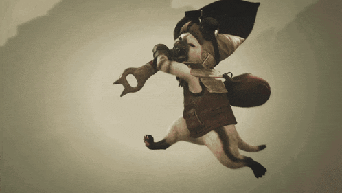 a cartoon character is flying through the air and holding a sword