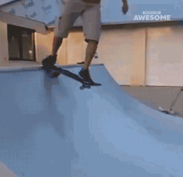 a skateboarder is doing a trick on a ramp and the words awesome are on the bottom