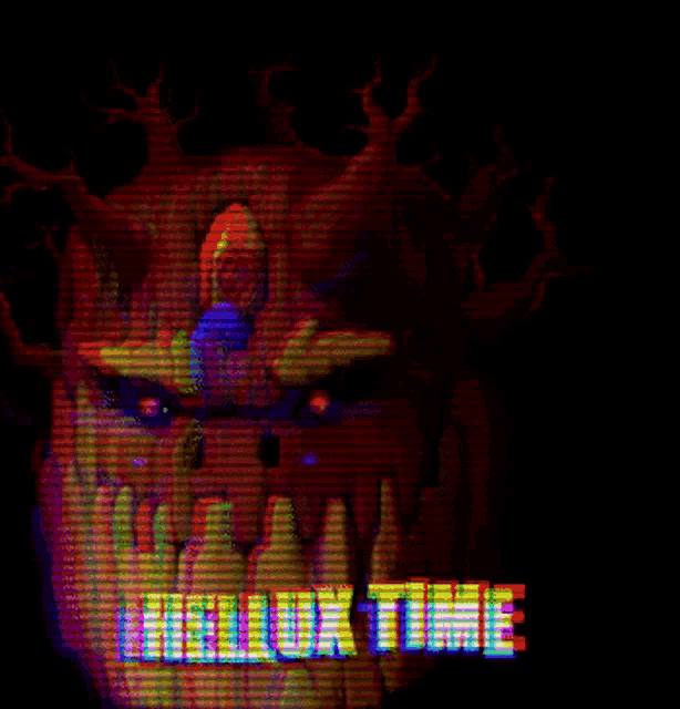 a cartoon drawing of a monster with the words hellux time on the bottom