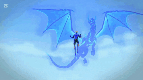 a cartoon character is flying through the air with a capcut logo in the corner