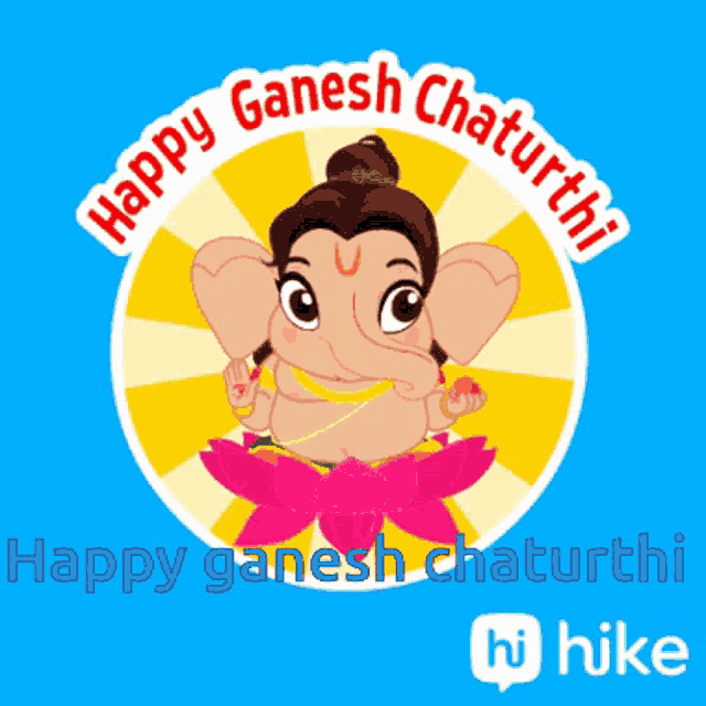 a happy ganesh chaturthi greeting card with a cartoon ganesha
