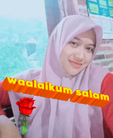 a woman wearing a hijab with a red rose and the words waalaikum salam above her