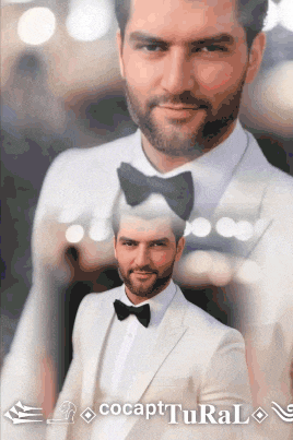 a picture of a man in a white suit with a black bow tie and the words cocaptureural