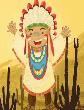 a cartoon illustration of a boy dressed as an indian
