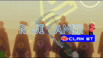 a pixel art of a man holding a sword with the words r ji gamer clan wt below him