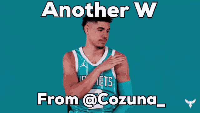 a basketball player with hornets on his shirt