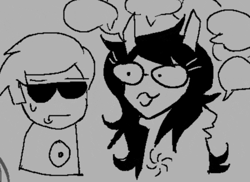 a drawing of a man and a woman with speech bubbles