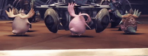 a group of cartoon characters are standing in front of a car