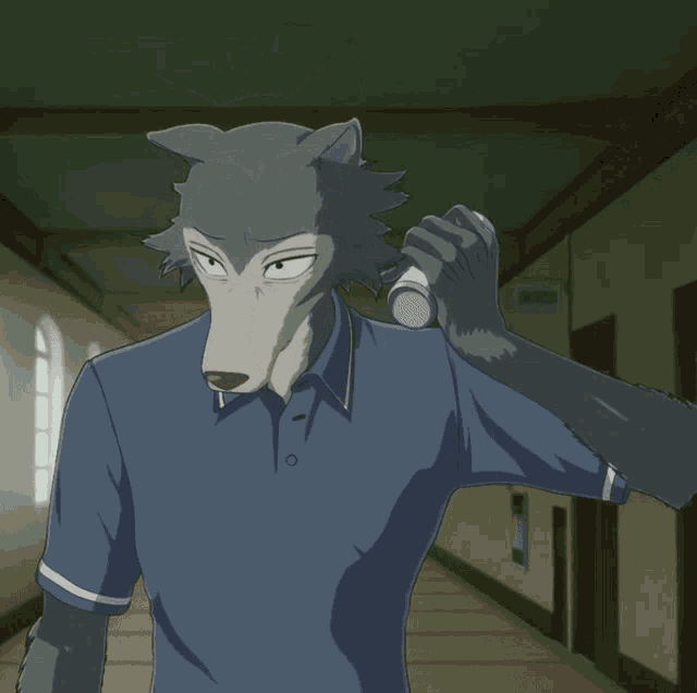 a cartoon drawing of a wolf holding a can of something