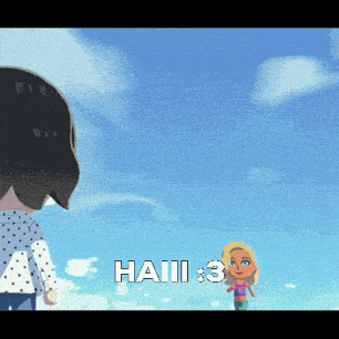 haiii 3 is written on a blue background with two girls