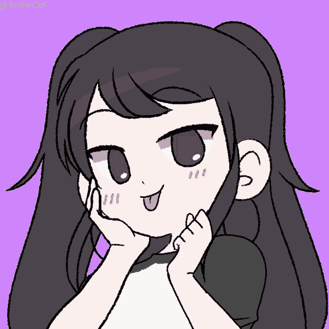 a drawing of a girl with a ponytail and a purple background with the name amphihypop on the bottom