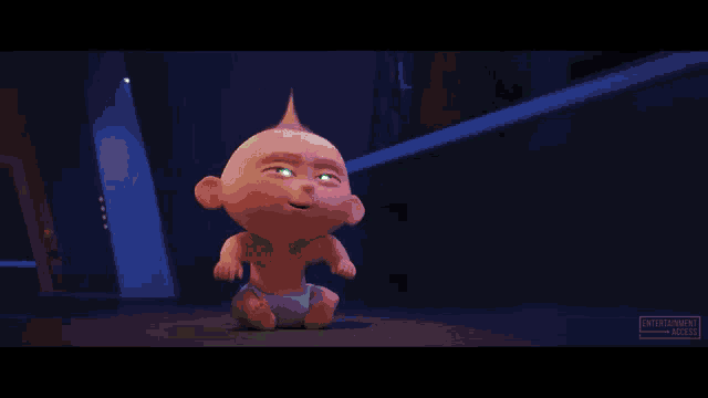 a baby in a diaper is running with a green light behind him ..