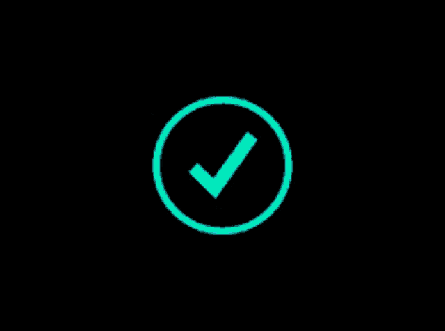 a green check mark is in a circle on a black background