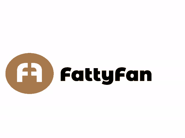 a logo for fattyfan has a brown circle with the letter f on it