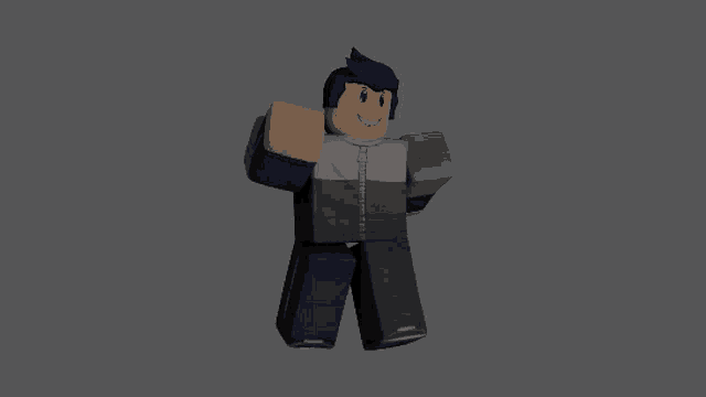 a 3d model of a roblox character with blue hair is smiling