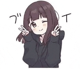 a little girl is giving a peace sign with her hands .