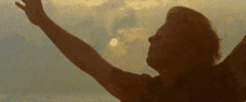 a woman is standing on a beach with her arms outstretched .