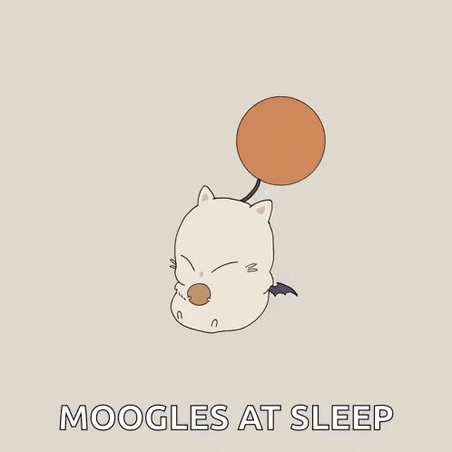 a cartoon drawing of a cat with the words " moogle at sleep " written below it