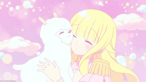 a cartoon of a girl kissing a white cat with the words hothotmiso below it
