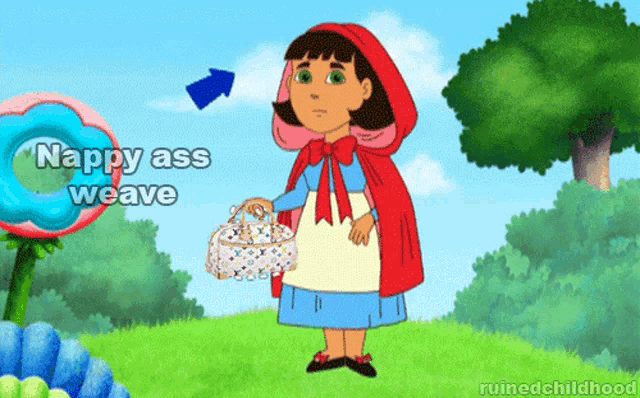 a cartoon of little red riding hood with the words nappy ass weave