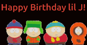 south park characters are lined up in a row with the words happy birthday lil j. below them
