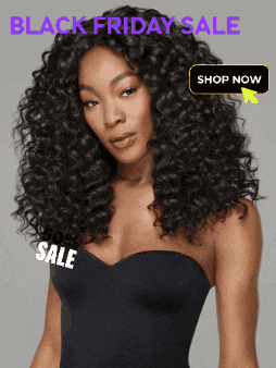 a woman in a black dress is advertising black friday sale