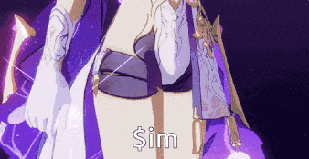a woman in a purple dress is holding a bow and arrow and the word sim is on the bottom