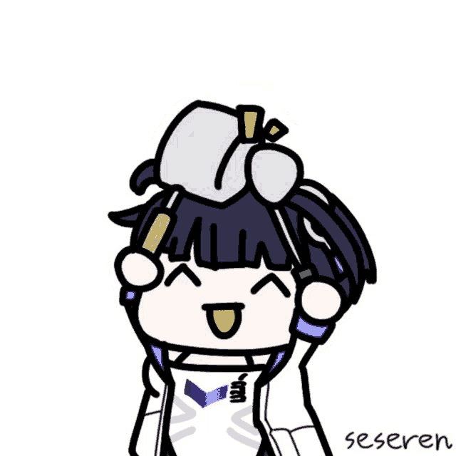 a drawing of a person with a hammer on their head and the name seseren on the bottom right