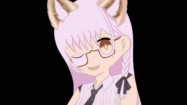 a girl with glasses and cat ears is smiling