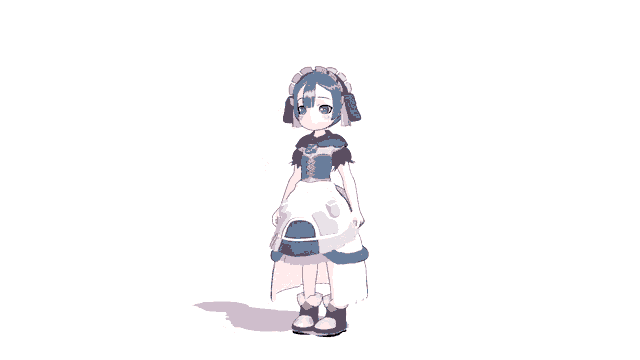 a cartoon girl in a white dress and blue hair