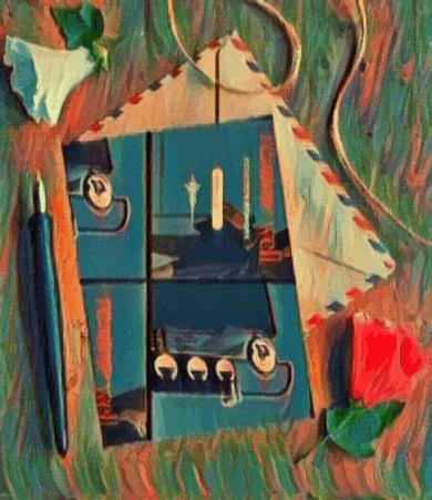 a painting of an envelope and a pen with the word mail on it