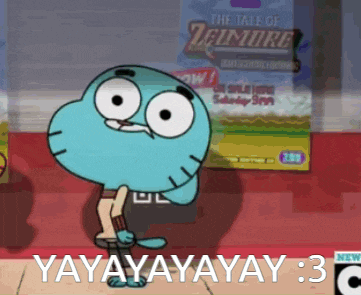 gumball from the amazing world of gumball is standing in front of a sign that says the tale of delmore