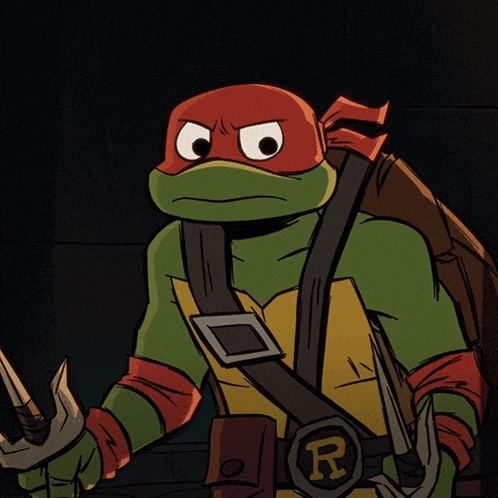 a cartoon of a teenage mutant ninja turtle with the word woah below him