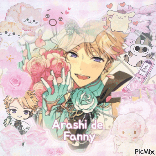 a picture of a boy with flowers and the name arashi de fanny