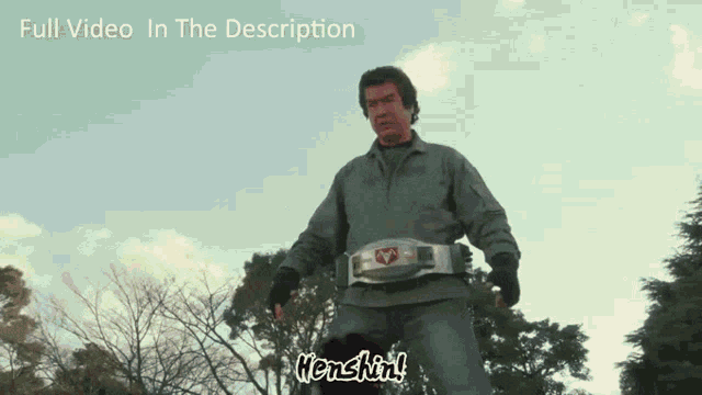 a full video in the description is shown of a man wearing a belt