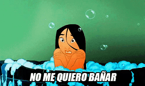 a cartoon of a girl in a bathtub with the words no me quiero bañar written above her