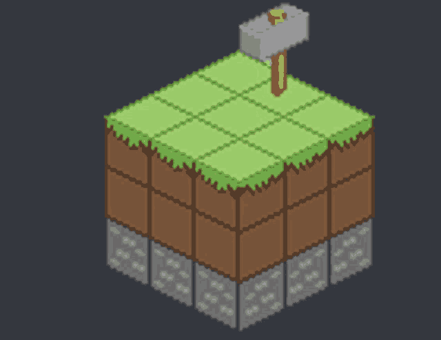 a pixel art of a block with a hammer on top of it