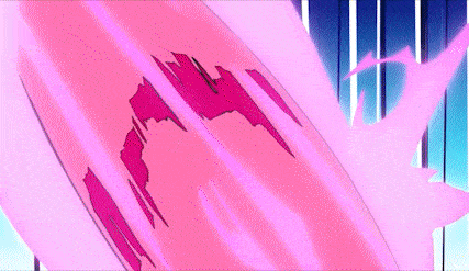 a close up of a pink object with a blue background and lines .