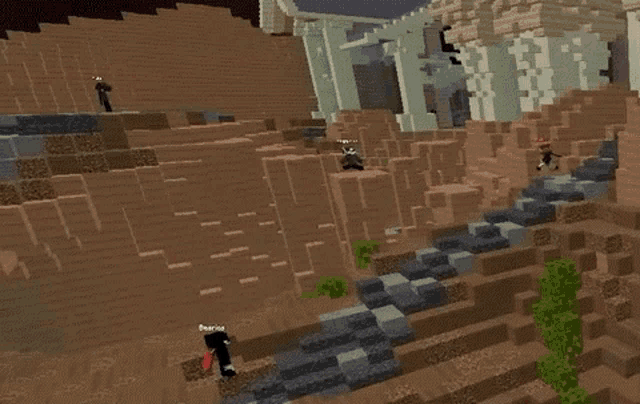 a group of people are playing a game in a minecraft world .