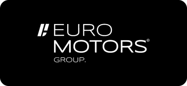 a logo for euro motors group is shown on a black background