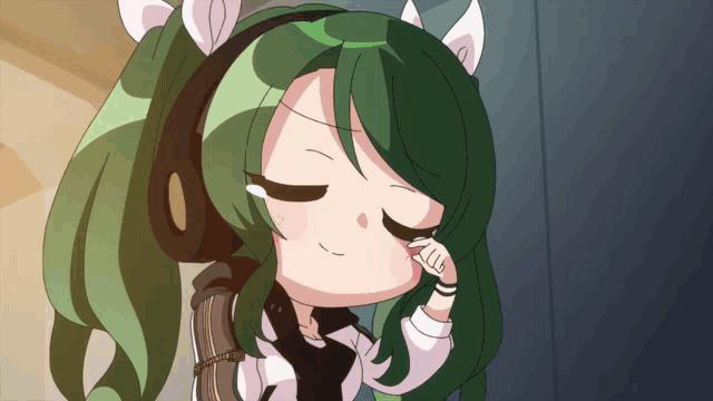 a cartoon of a girl with green hair and headphones