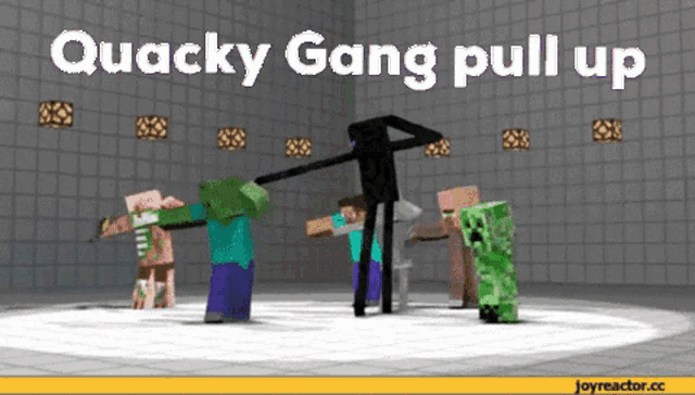 a group of minecraft characters are pulling up in a circle