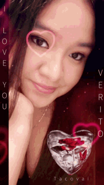 a picture of a woman with a heart on her forehead and the words love you